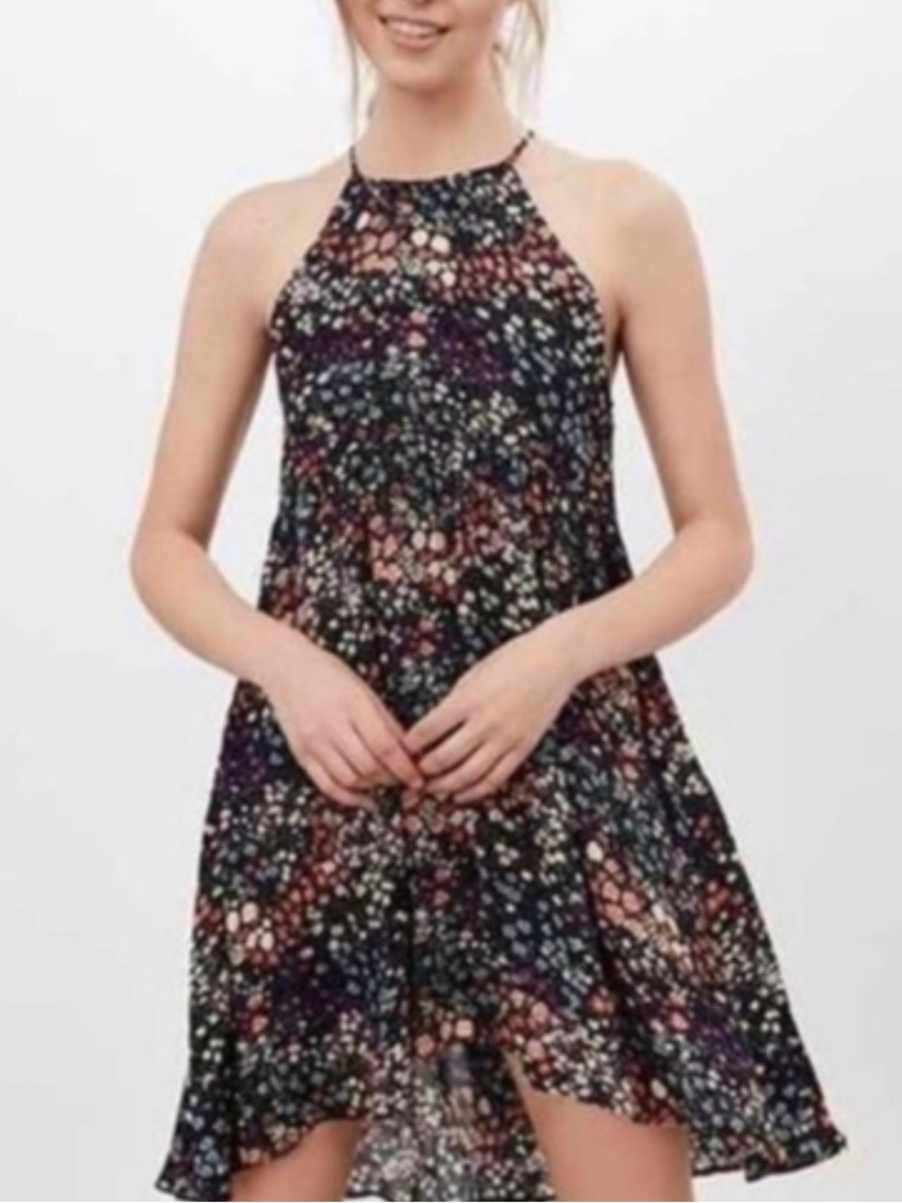 Kimchi Blue Black Multicolor Floral Halter High-Low Dress